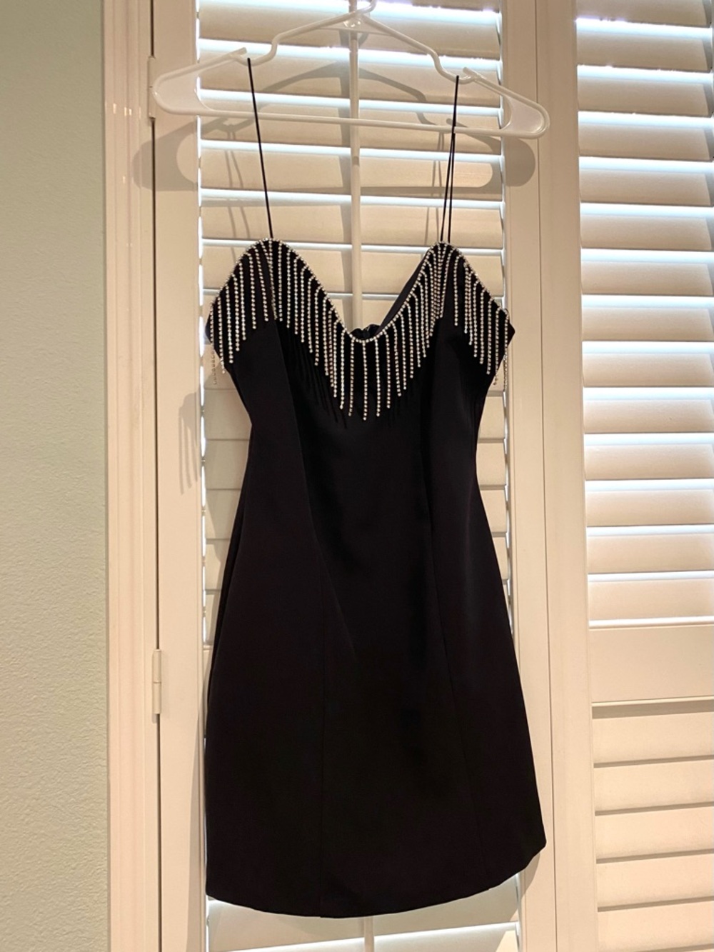 Black Rhinestone-Trim Spaghetti Strap Dress